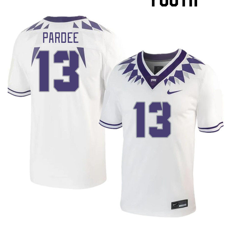 Youth #13 Luke Pardee TCU Horned Frogs 2023 College Footbal Jerseys Stitched-White